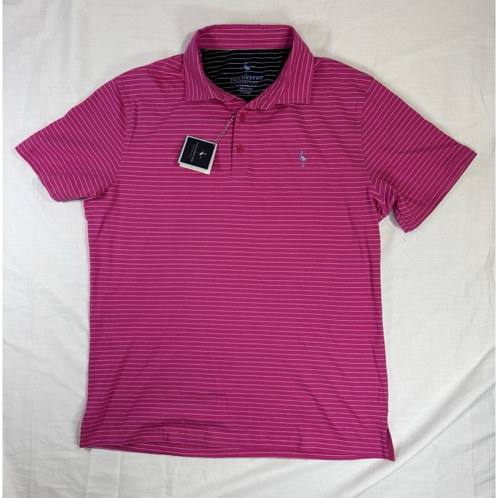 Tailor‎ Byrd Golf Polo Shirt Mens XL Pink Stripe Quick Dry Stretch NWT
